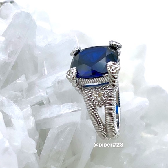 EUC Judith Ripka Blue Corundum & Diamond Fontaine Split Shank Ring - 6 - Picture 3 of 10